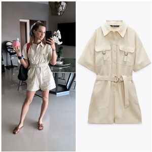 Zara Cream Belted Jumpsuit